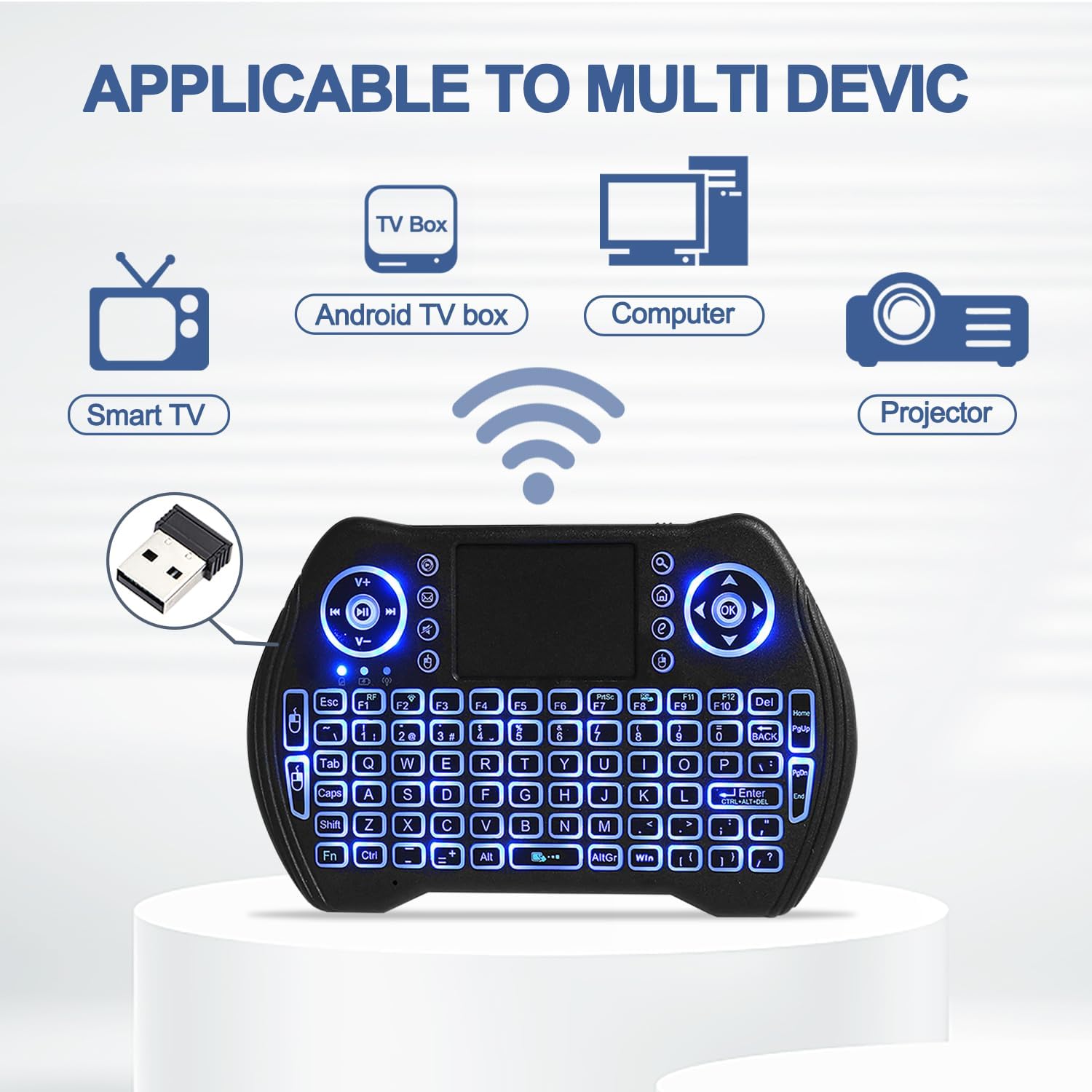 7AGAT mini wireless keyboard with touchpad, multimedia keys, rechargeable battery, suitable for Android TV, PC, PS3, and smart TVs
