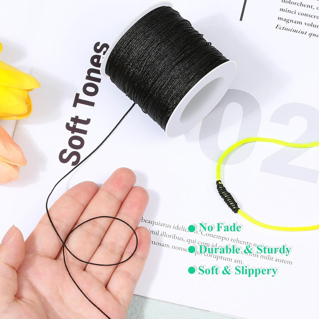 Black Nylon String 0.8mm, Chinese Knotting Cord for Bracelets, Beading, Necklaces, Macrame and Jewelry Making