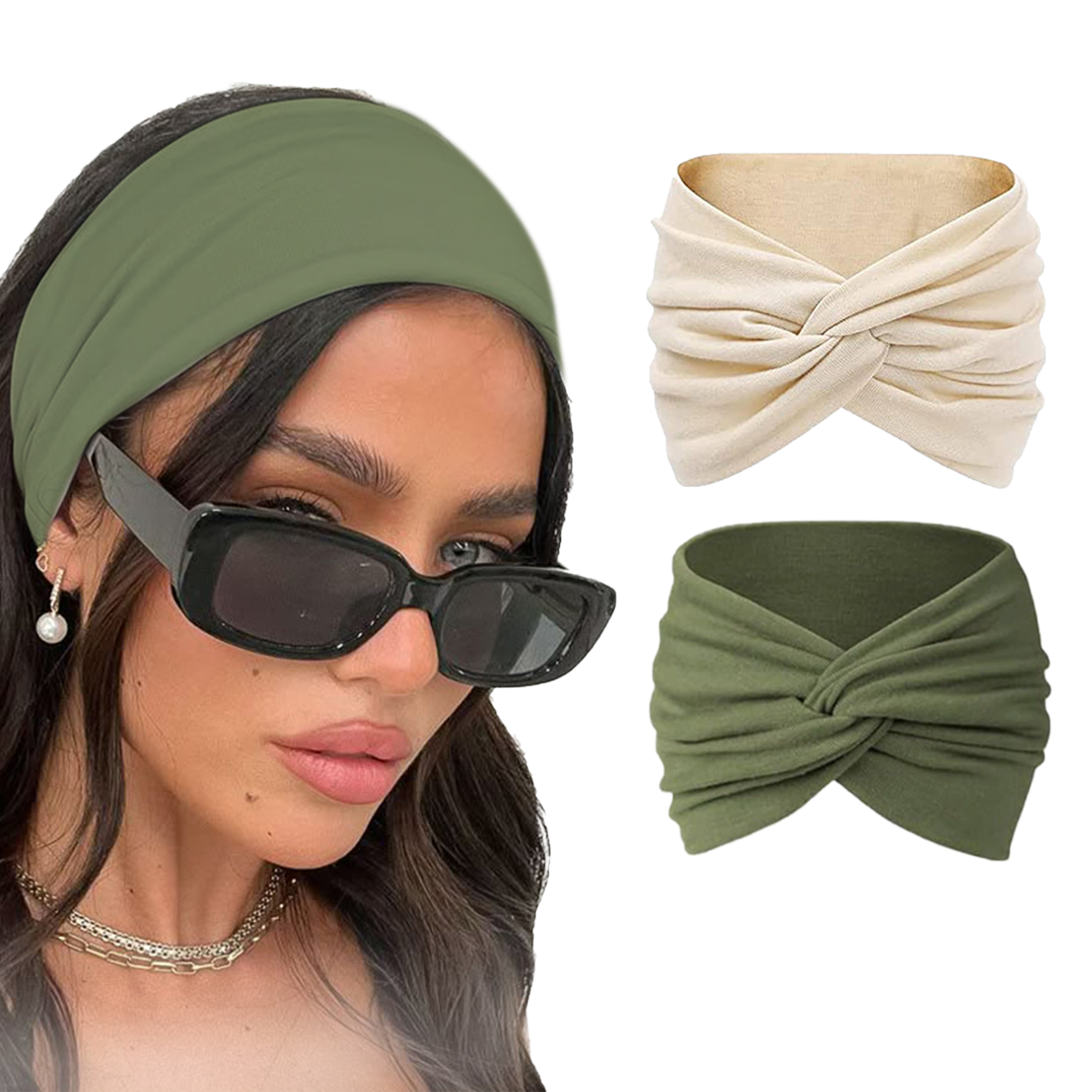 Two knitted cotton headbands with cute knots, ideal for women and girls, featuring soft 95% cotton fabric and turban style.