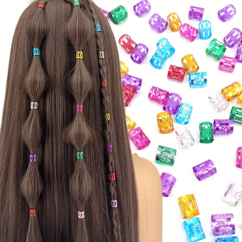 Colorful plastic hair braid beads in various bright colors, designed for braids, ponytails, and hairstyles for girls and women.