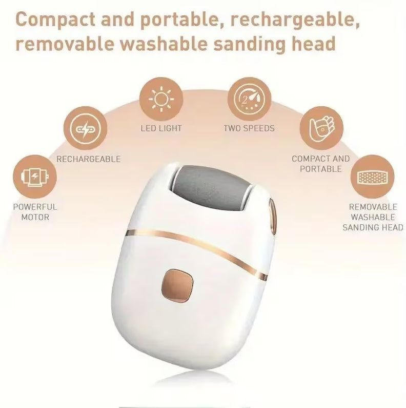 USB Rechargeable Electric Foot File with LED Light, 2 Speeds Callus Remover for Smooth Feet