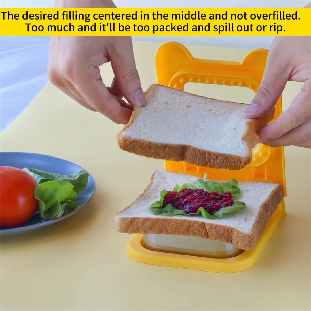 Red sandwich cutter and sealer with round sealed bread result for homemade lunchbox sandwiches.