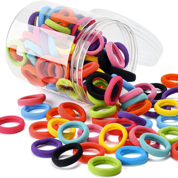 Set of 100 small elastic baby hair ties and ponytail holders for girls, made by 7AGAT, suitable for gentle hair styling.