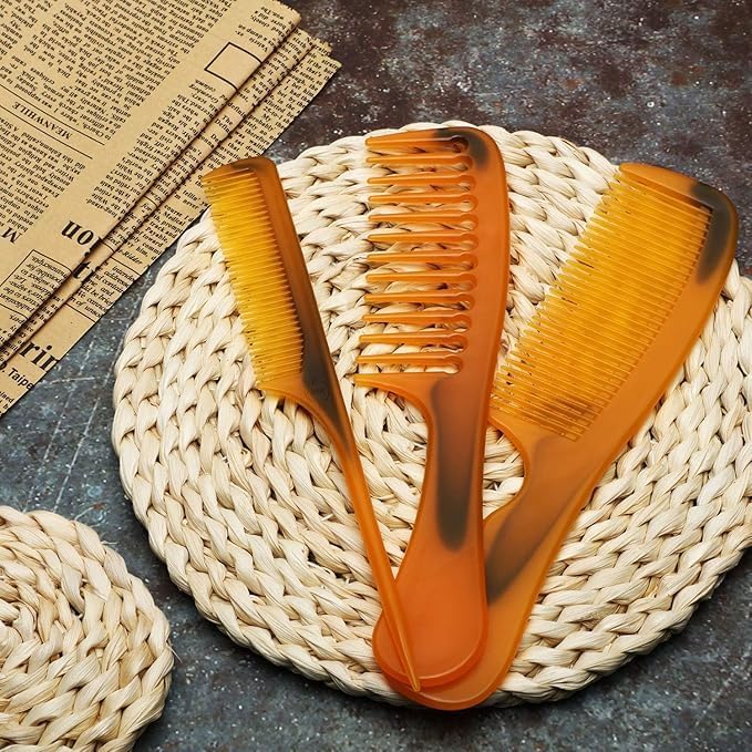 7AGAT 4-piece brown hair comb set with fine and wide tooth combs for styling, teasing, and parting all hair types.