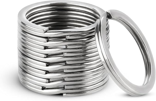 Metallic keychain with interlocking rings on a white background