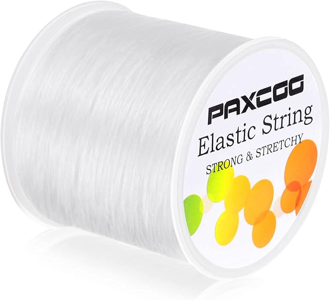 Spool of Paxco elastic string with branding and product details on a white background