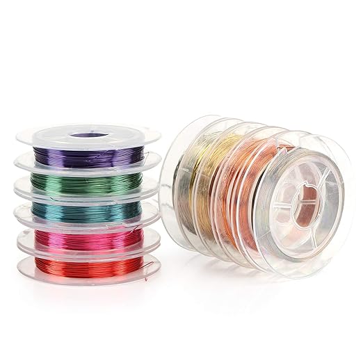 Set of 10 mixed color copper beading cords, 0.3mm x 10m, ideal for jewelry making and crafting projects.