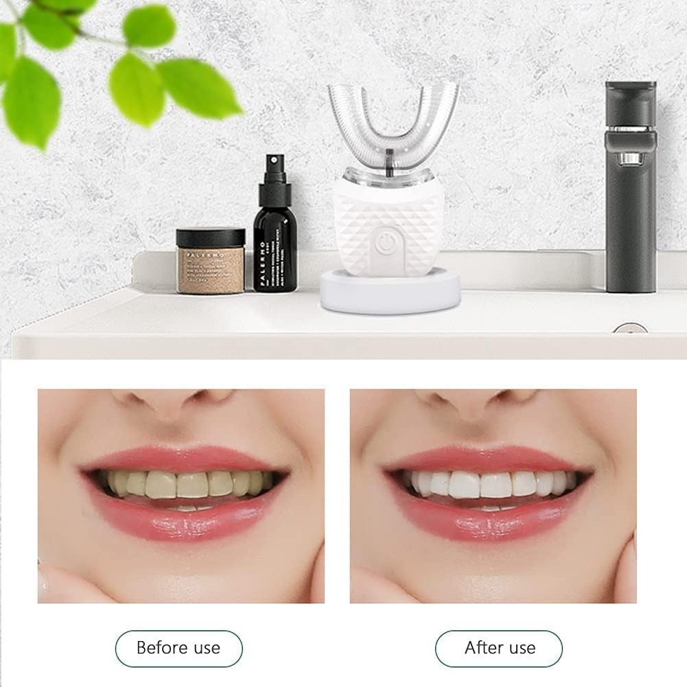 Cosmetic products on a shelf with before and after use comparison of lips.