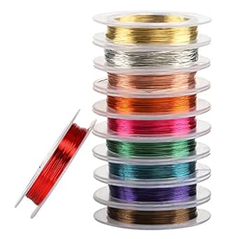 Set of 10 mixed color copper beading cords, 0.3mm x 10m, ideal for jewelry making and crafting projects.