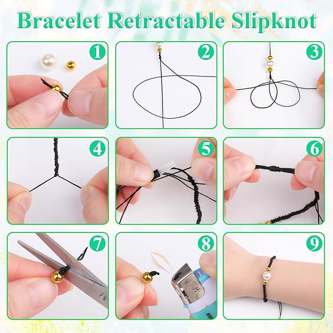Step-by-step tutorial on how to make a bracelet with a retractable slipknot.
