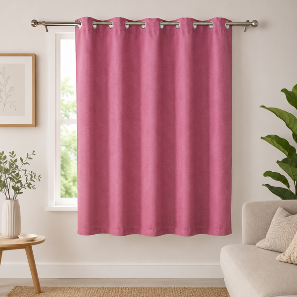 Pink window curtain with metal grommet top, 140x140 cm, perfect for bedroom or living room, by 7AGAT.