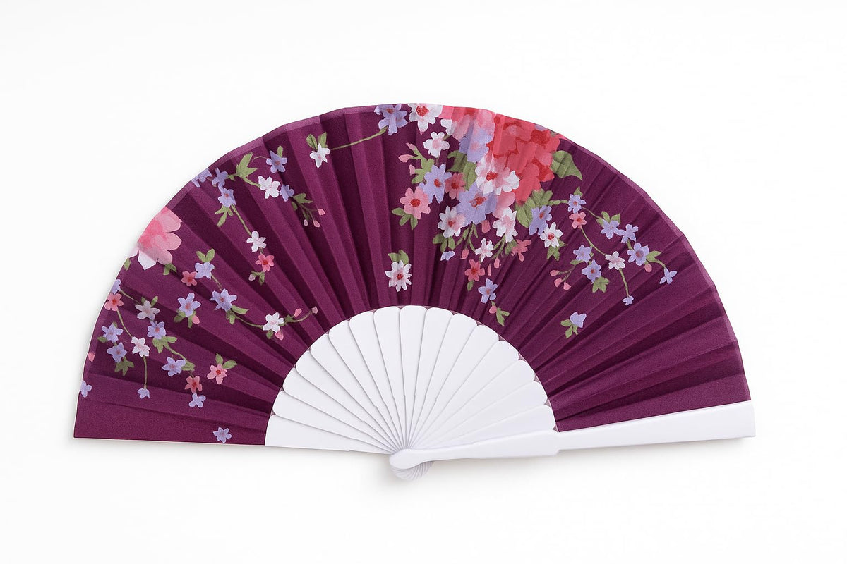 Elegant Chinese and Spanish style silk handheld folding fan with intricate patterns, perfect for weddings, parties, and home decor.