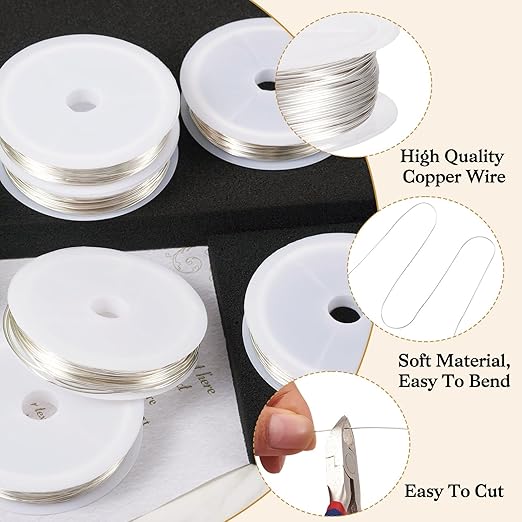 Spools of high-quality copper wire with text highlighting its features on a neutral background.