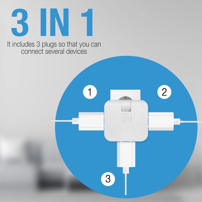 180 Degree Swivel Socket Converter Compact Power Adapter for Home, Office & Travel - White