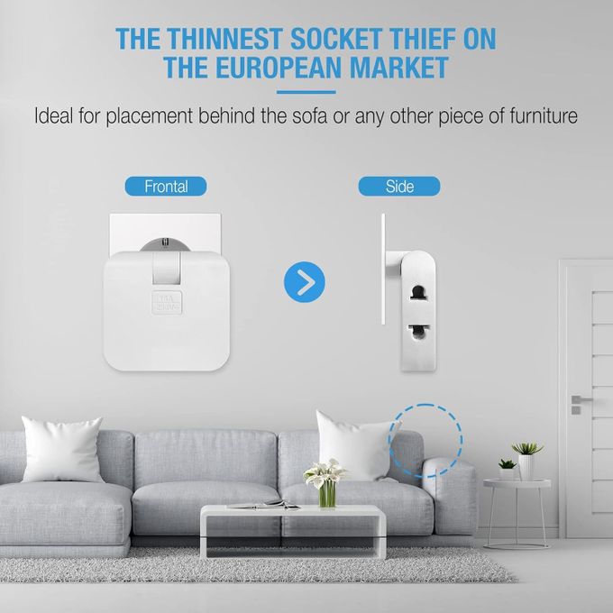 180 Degree Swivel Socket Converter Compact Power Adapter for Home, Office & Travel - White