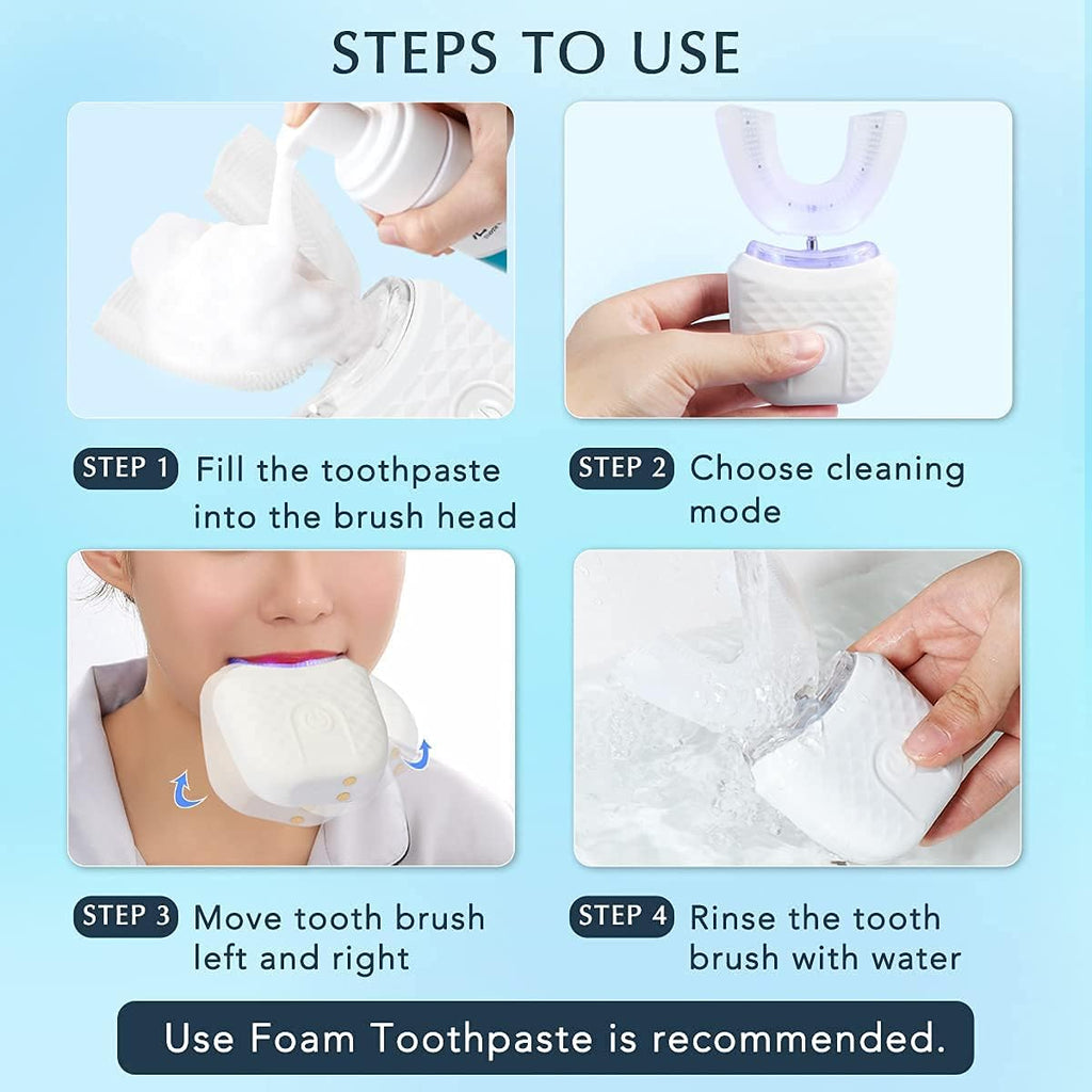 Steps to use a toothbrush with a blue background