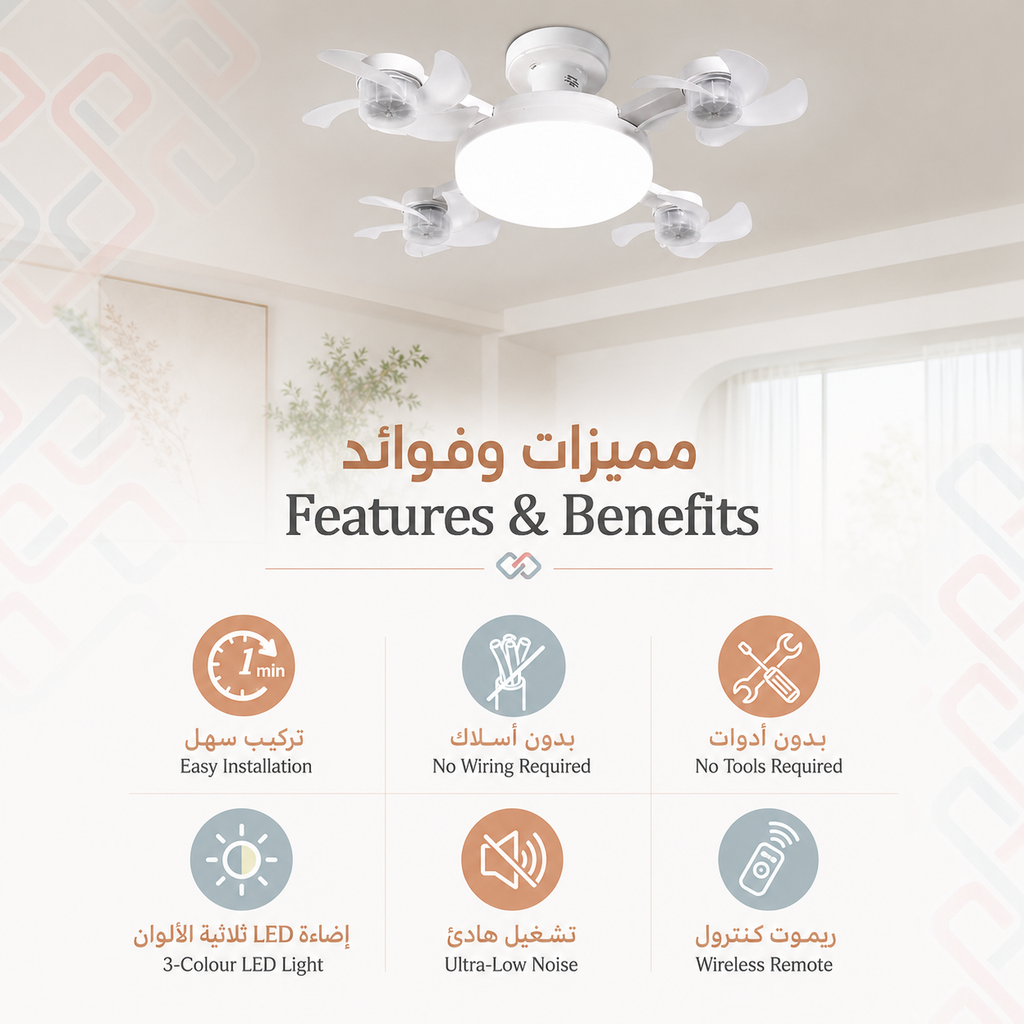 7agat shopping - مميزات وفوائد مروحة السقف المزودة بإضاءة LED