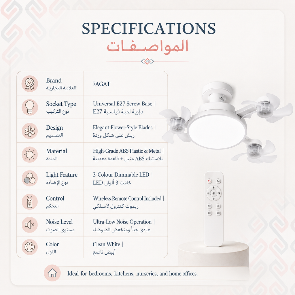 7agat shopping - مواصفات مروحة السقف LED