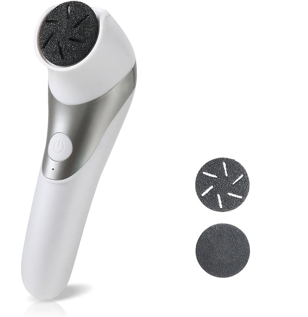 Electric Foot Grinder with 2 Speeds, Rechargeable Callus Remover for Heel & Sole Care, White/Silver
