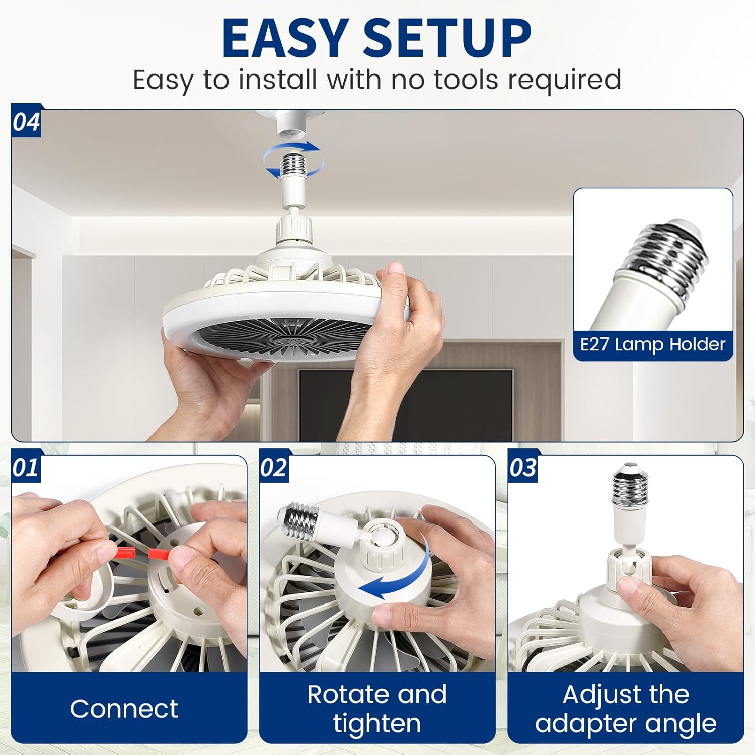 Enclosed Ceiling Fan with LED Light, E26 Base, Remote Control, 25 cm