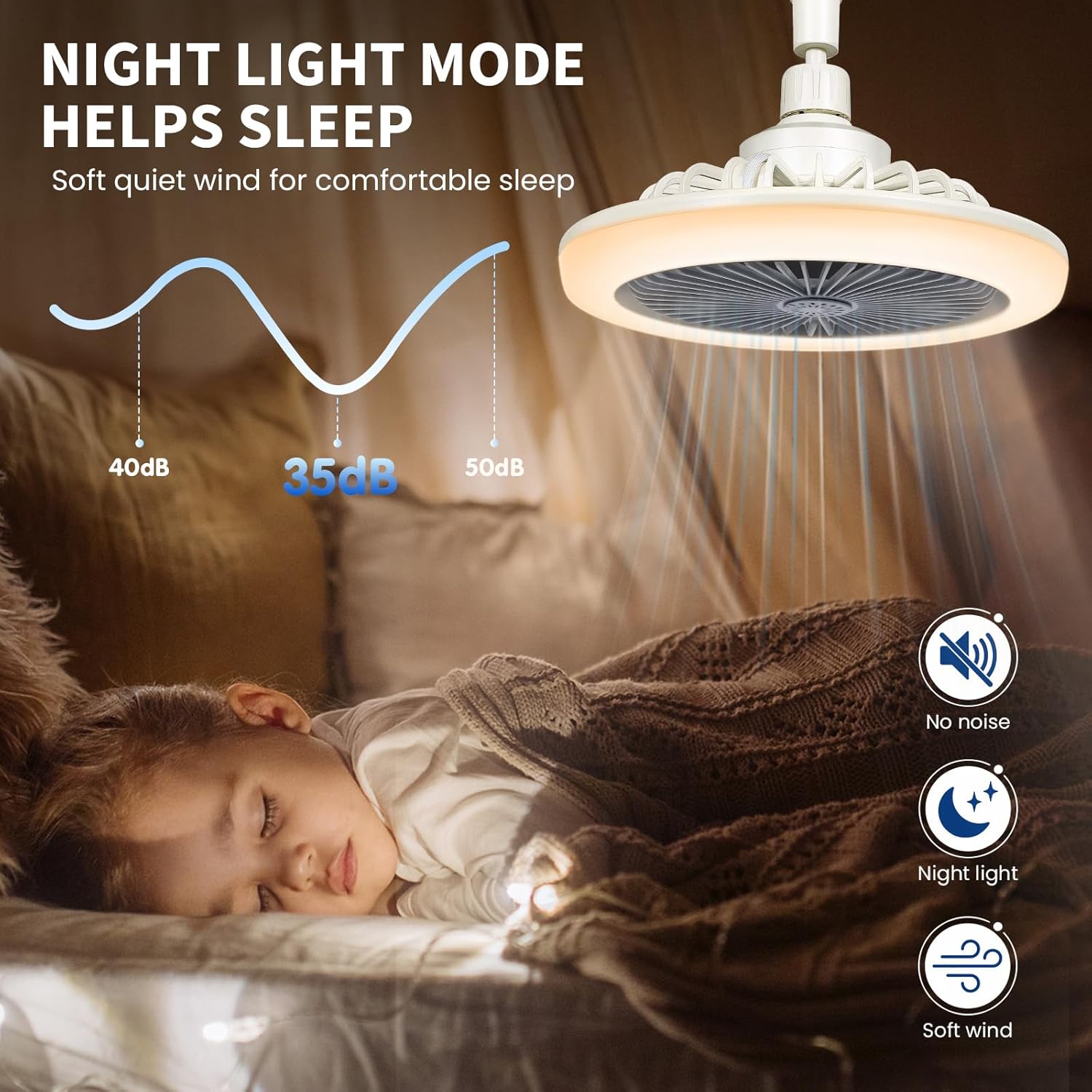 Enclosed Ceiling Fan with LED Light, E26 Base, Remote Control, 25 cm