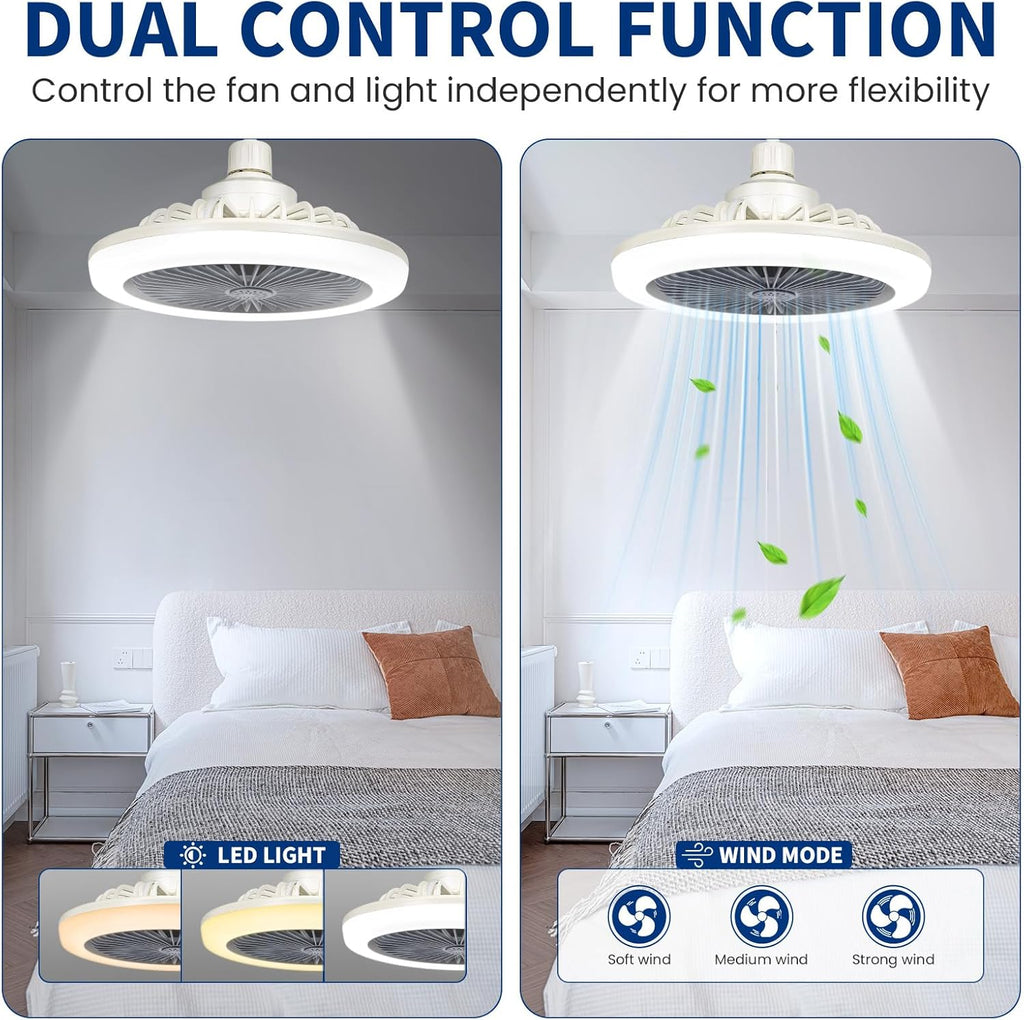 Enclosed Ceiling Fan with LED Light, E26 Base, Remote Control, 25 cm