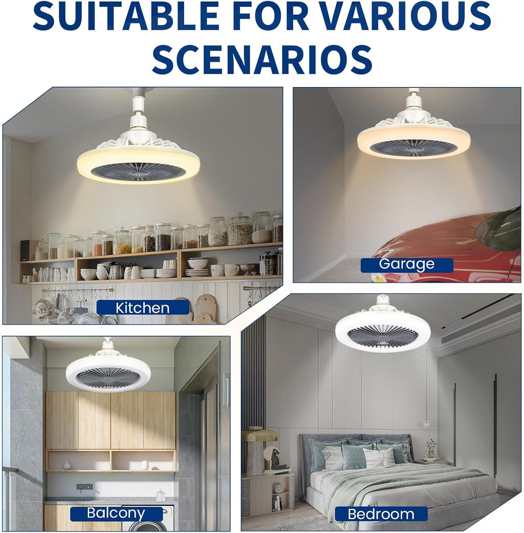Enclosed Ceiling Fan with LED Light, E26 Base, Remote Control, 25 cm