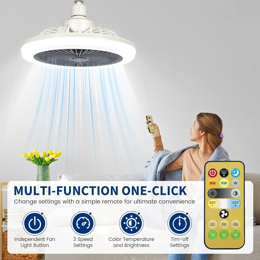 Enclosed Ceiling Fan with LED Light, E26 Base, Remote Control, 25 cm
