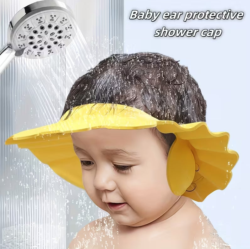 Adjustable Kids Shower Cap with Ear Protection – Water-Resistant EVA Bath Visor for Hair Washing