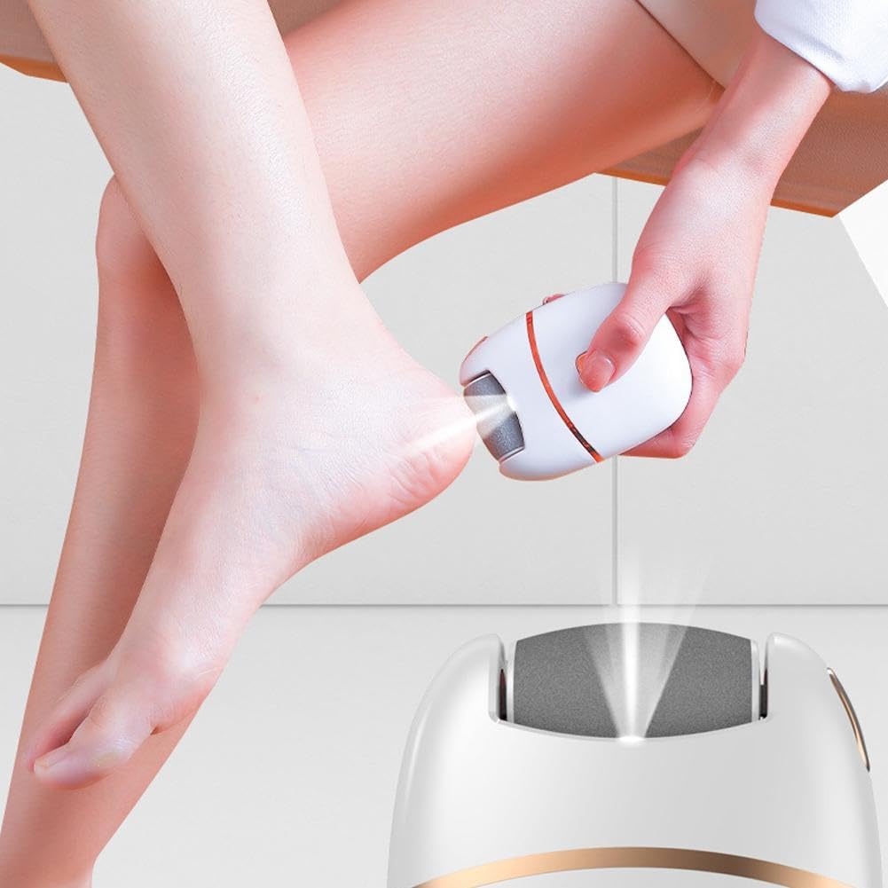 USB Rechargeable Electric Foot File with LED Light, 2 Speeds Callus Remover for Smooth Feet