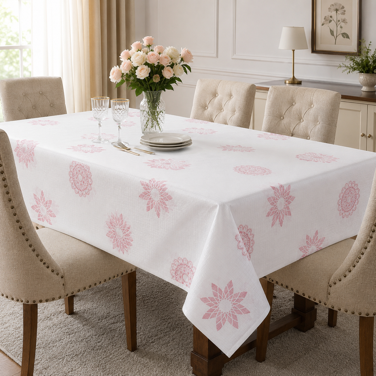 7AGAT vinyl rectangular dining table cover, 183×137 cm, easy-wipe tablecloth for kitchen, dining room, and parties