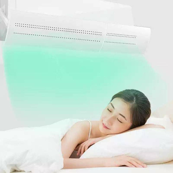 White adjustable wall AC air deflector by 7AGAT, retractable airflow guide for split air conditioners in bedroom or office use.