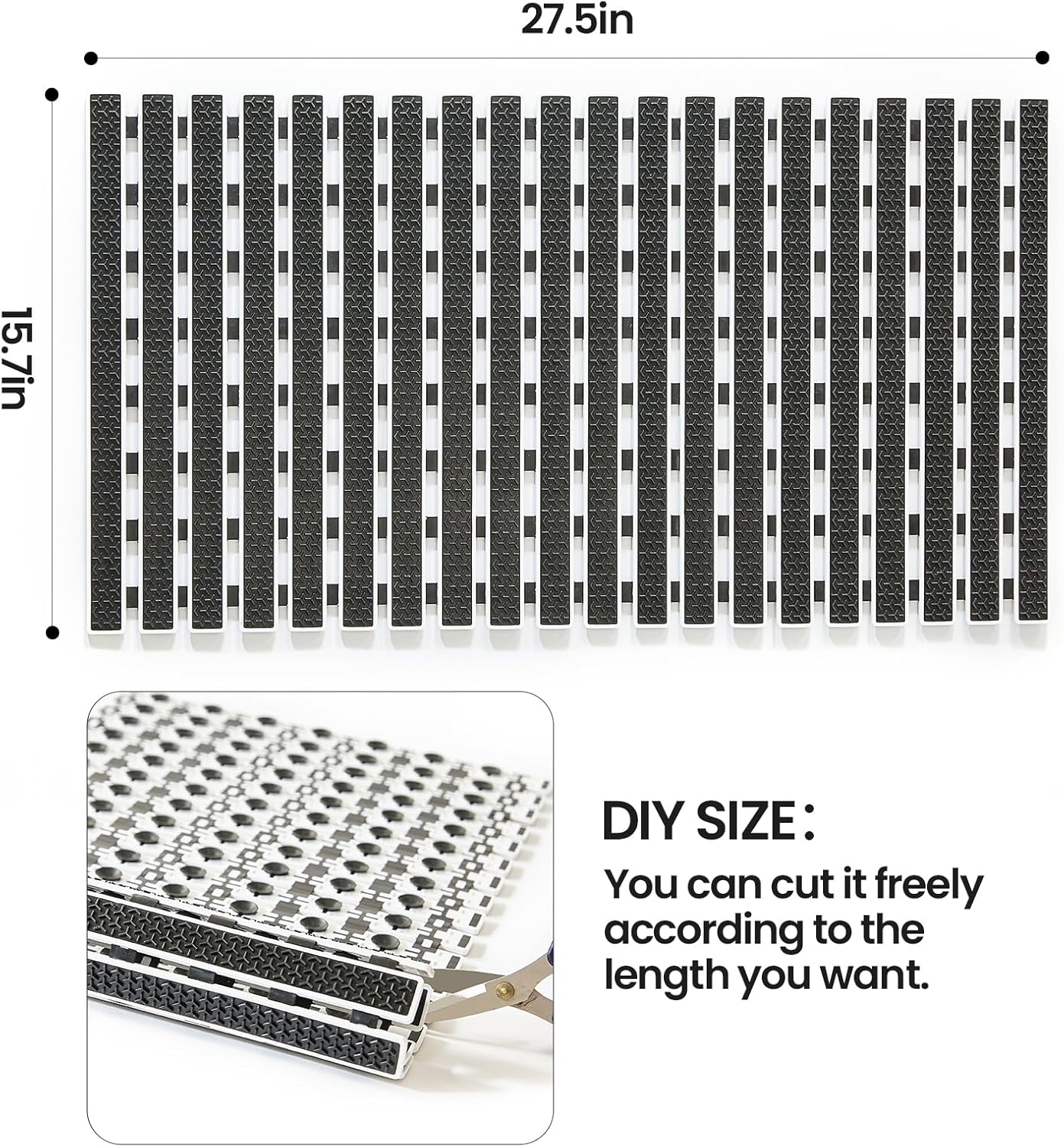 Premium PVC Plastic Anti-Slip Bath Mat, 70x38 cm, Non-Toxic, Quick-Drying, Suction Cups, Shower and Tub Safety (Black)