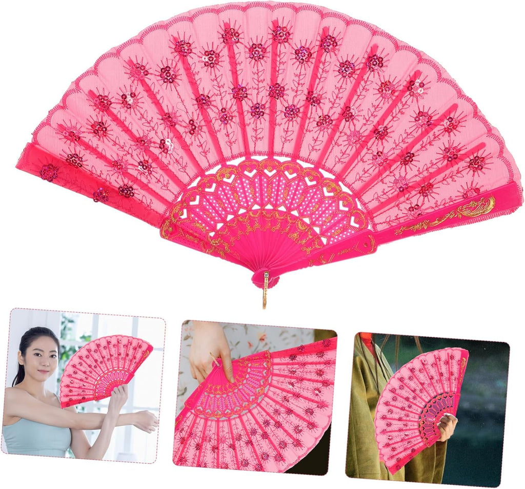 Elegant handheld folding fan with silk fabric in Chinese and Spanish styles, ideal for weddings, parties, and home decor.