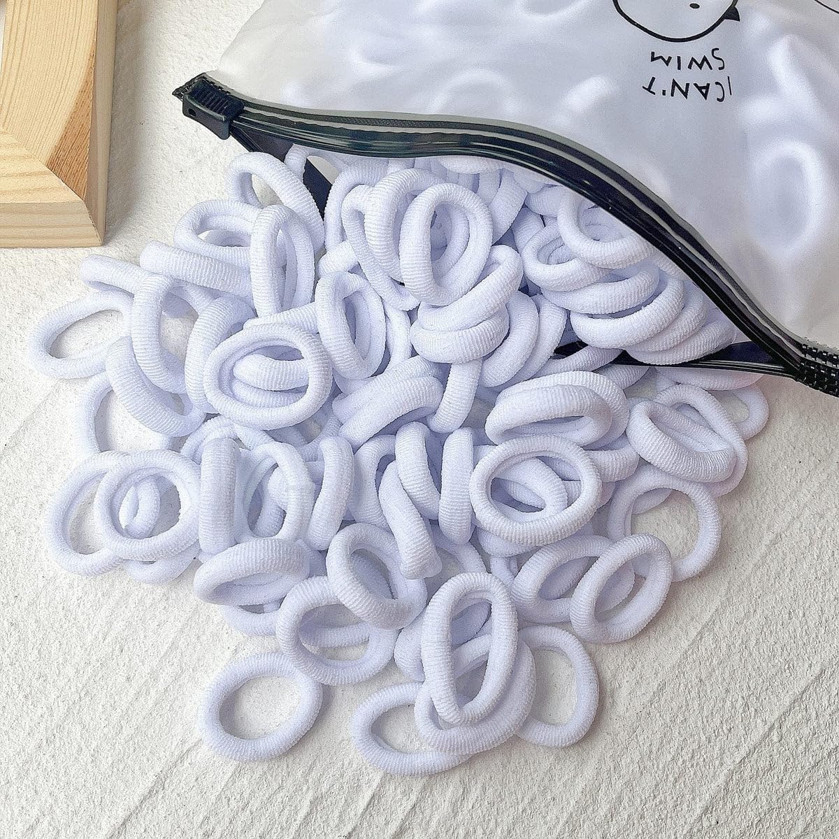 Set of 100 small baby hair ties by 7AGAT, elastic ponytail holders for girls, rubber bands for secure hairstyle styling.