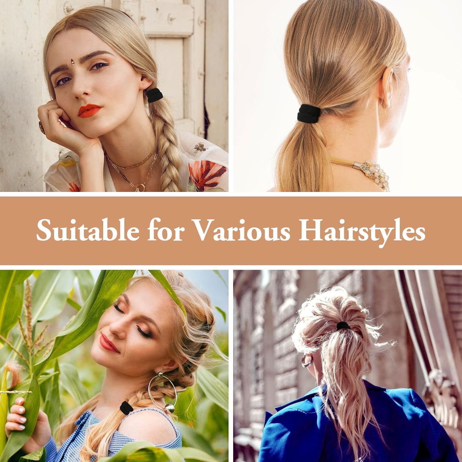 Seamless cotton elastic hair ties for women by 7AGAT, thick ponytail holders preventing damage and ideal for thick hair.