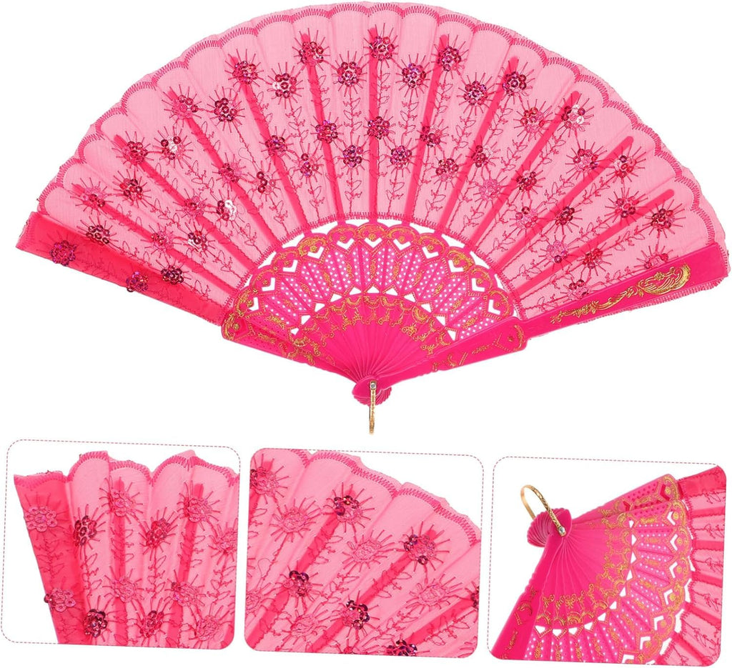 7AGAT classic silk handheld folding fan with elegant Chinese and Spanish design, perfect for weddings, parties, and home decor.