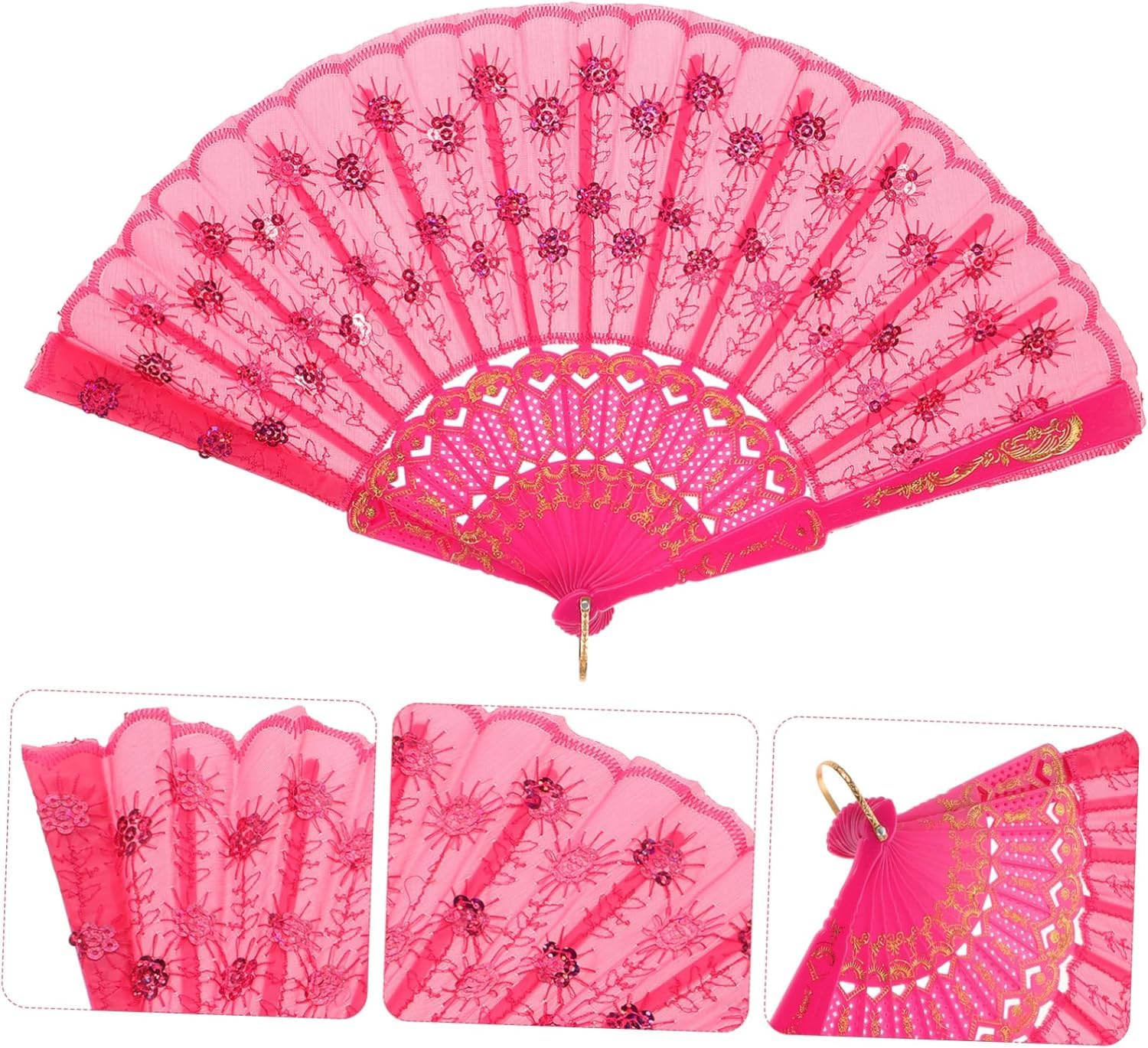 7AGAT classic silk handheld folding fan with elegant Chinese and Spanish design, perfect for weddings, parties, and home decor.