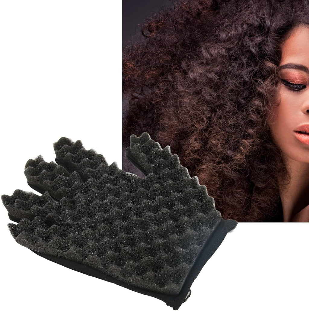 Black Wave Sponge Hair Glove by 7AGAT for defining curls, shown in close-up with textured sponge material on soft hairbrush handle.
