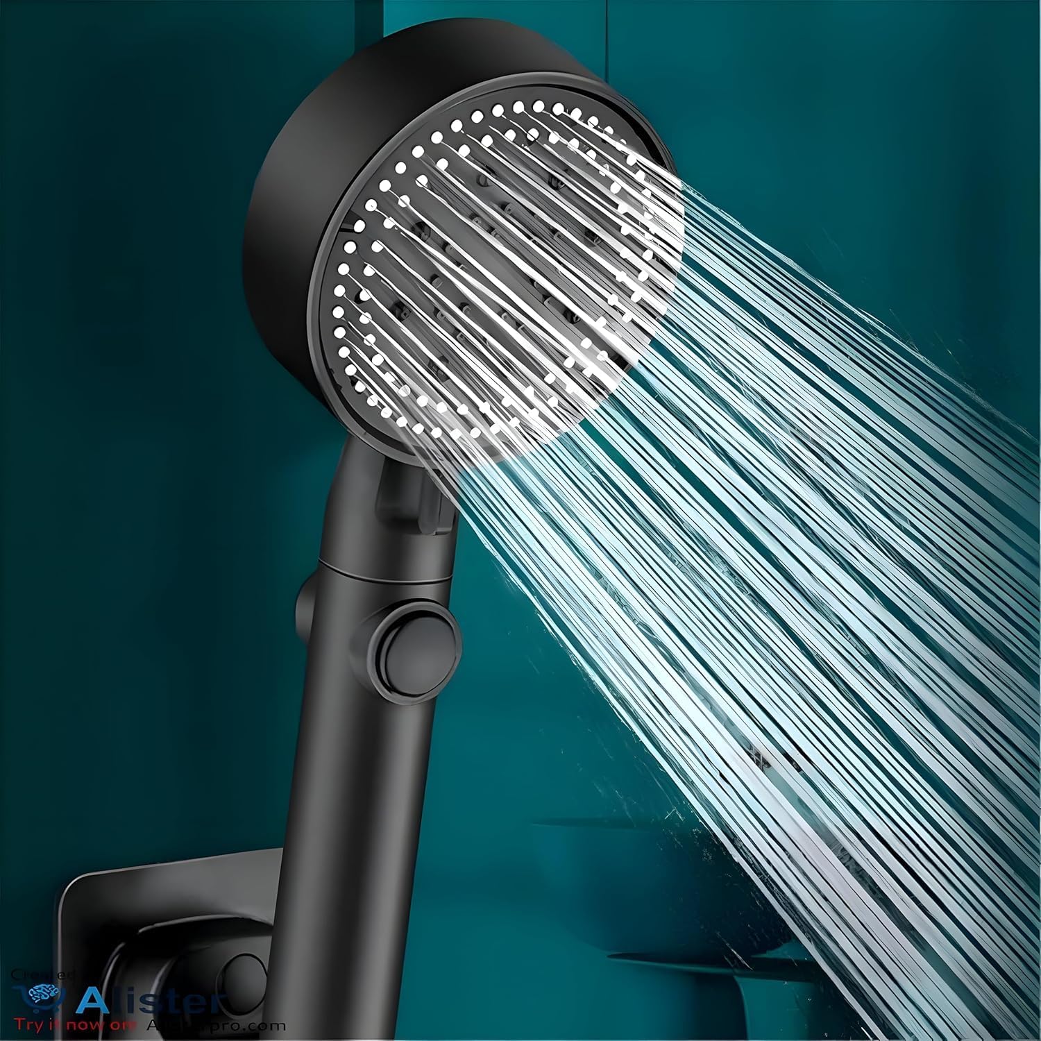 7AGAT high pressure bathroom shower head with 6 adjustable speeds, black finish, 22 cm length for a versatile shower experience.