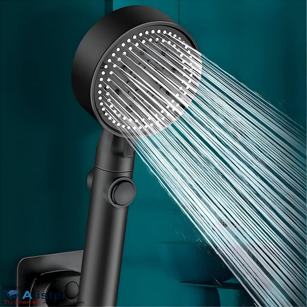 7AGAT high pressure bathroom shower head with 6 adjustable speeds, black finish, 22 cm length for a versatile shower experience.