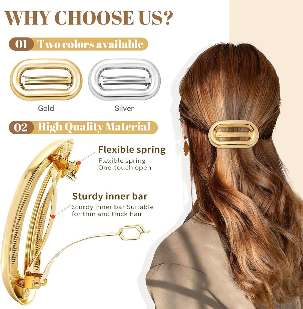 2Pcs Metal Hair Barrette Clips for Women and Girls, Elegant Hair Accessories for Daily Wear, Parties, and Special Occasions