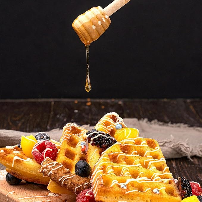Set of three wooden honey dipper sticks for honey jars, mini honey spoons for dispensing, mixing, and stirring.