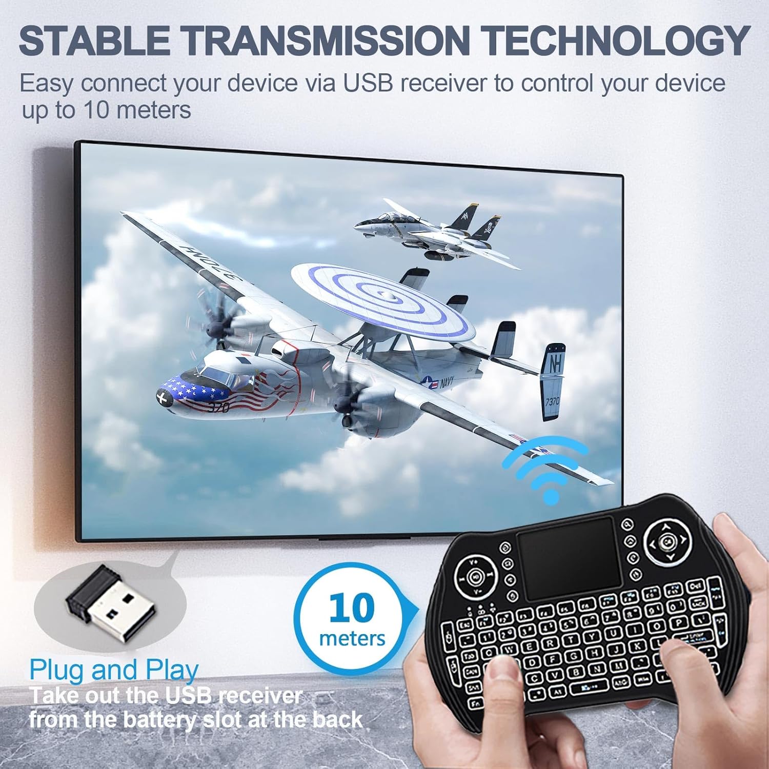 7AGAT mini wireless keyboard with touchpad and multimedia keys, rechargeable battery, for Android TV, PC, PS3, and smart devices