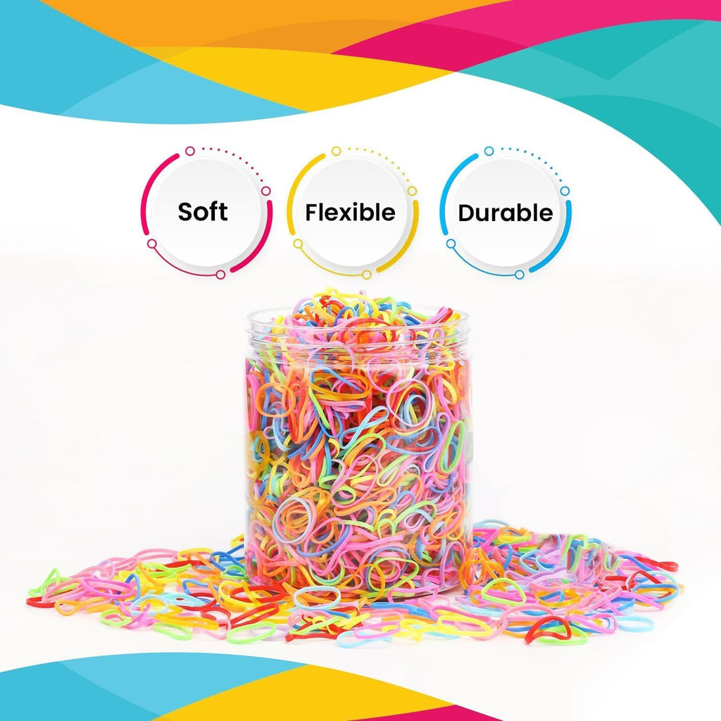 Set of 7AGAT elastic hair bands and ponytail holders for women and kids, rubber hair ties in various colors and sizes.