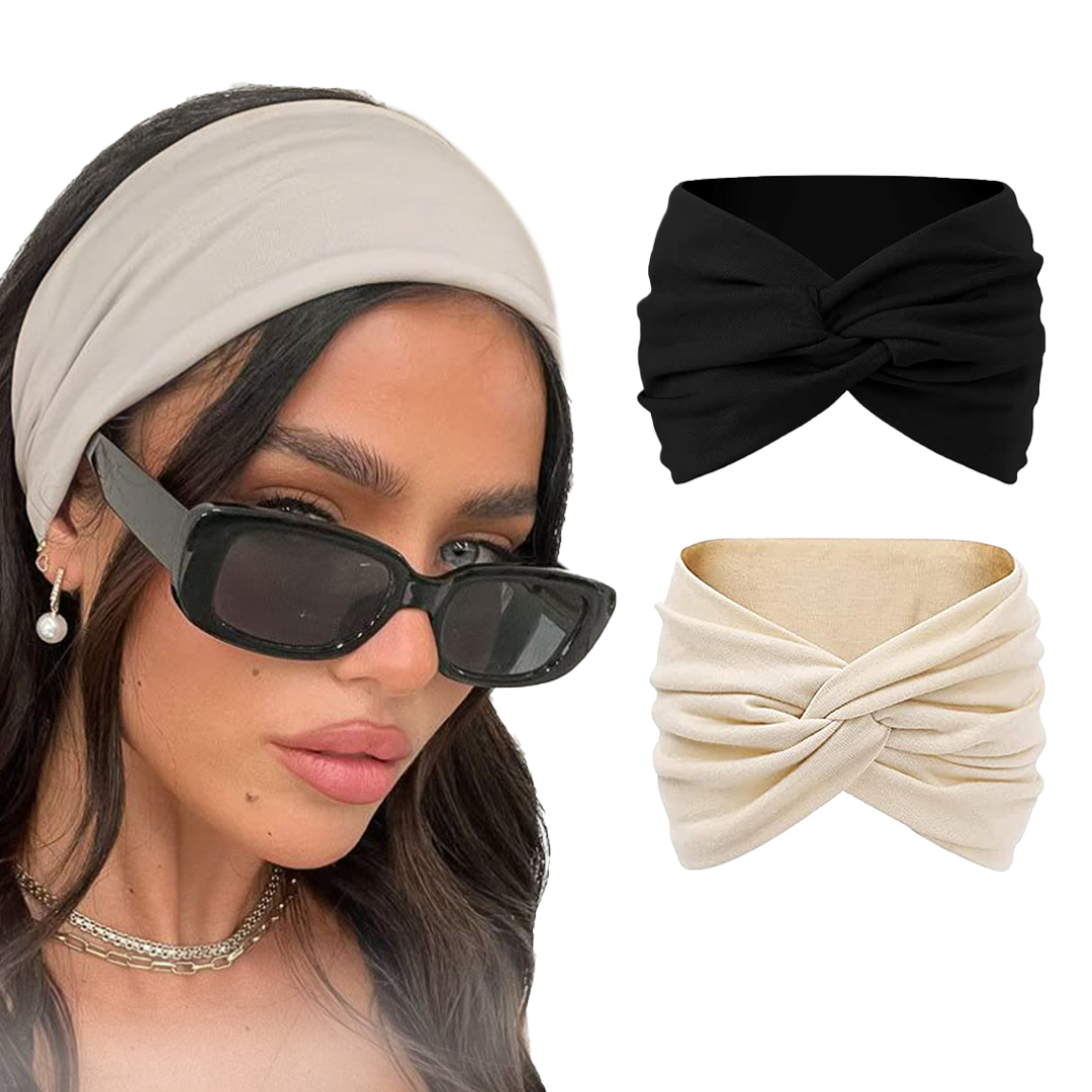 Two 7AGAT knitted cotton headbands with cute knots, perfect for women and girls, made of 95% cotton, stylish headwrap accessories.
