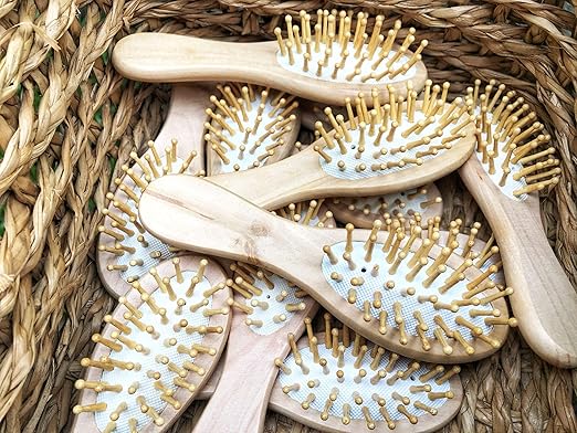 7AGAT natural wooden hair brush with scalp massage features, lightweight design, ideal for all hair types, shown on a white background.