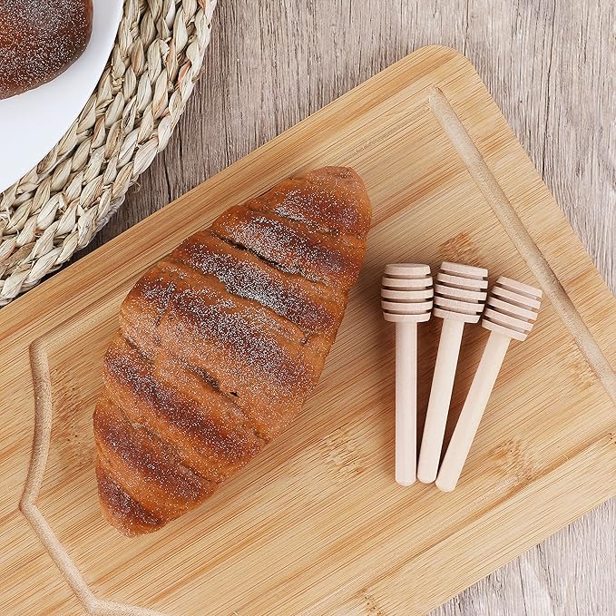 Set of 3 wooden honey dipper sticks for honey jars, mini honey spoons for dispensing, mixing, and stirring honey.