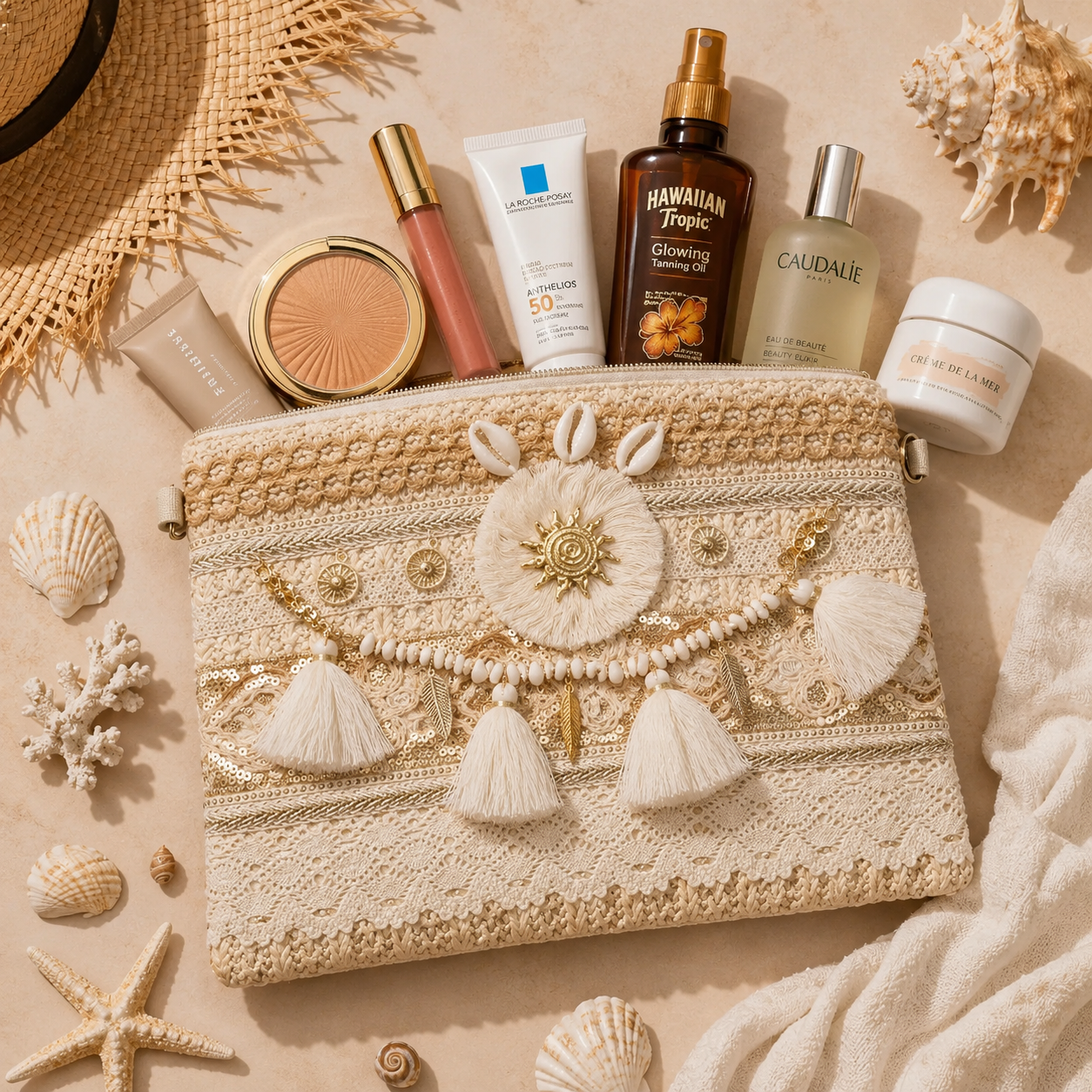 Women’s Handmade Woven Straw Clutch Bag with Gold Chain Straps, Shoulder and Hand Carry Bag