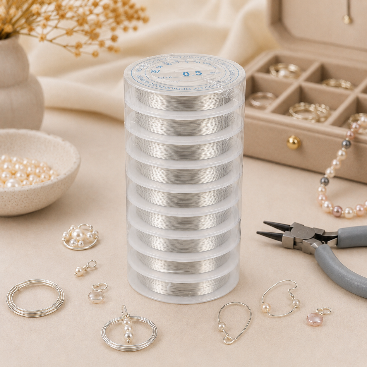10 Pcs Silver Aluminum Wire Spools 0.5mm for Jewelry Making, Beading, Wrapping, Weaving and DIY Crafts